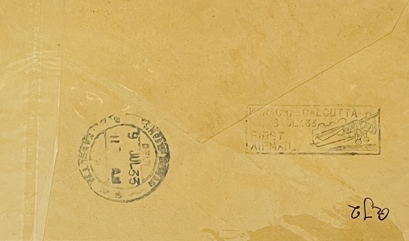 First Air Mail from Karachi to Calcutta