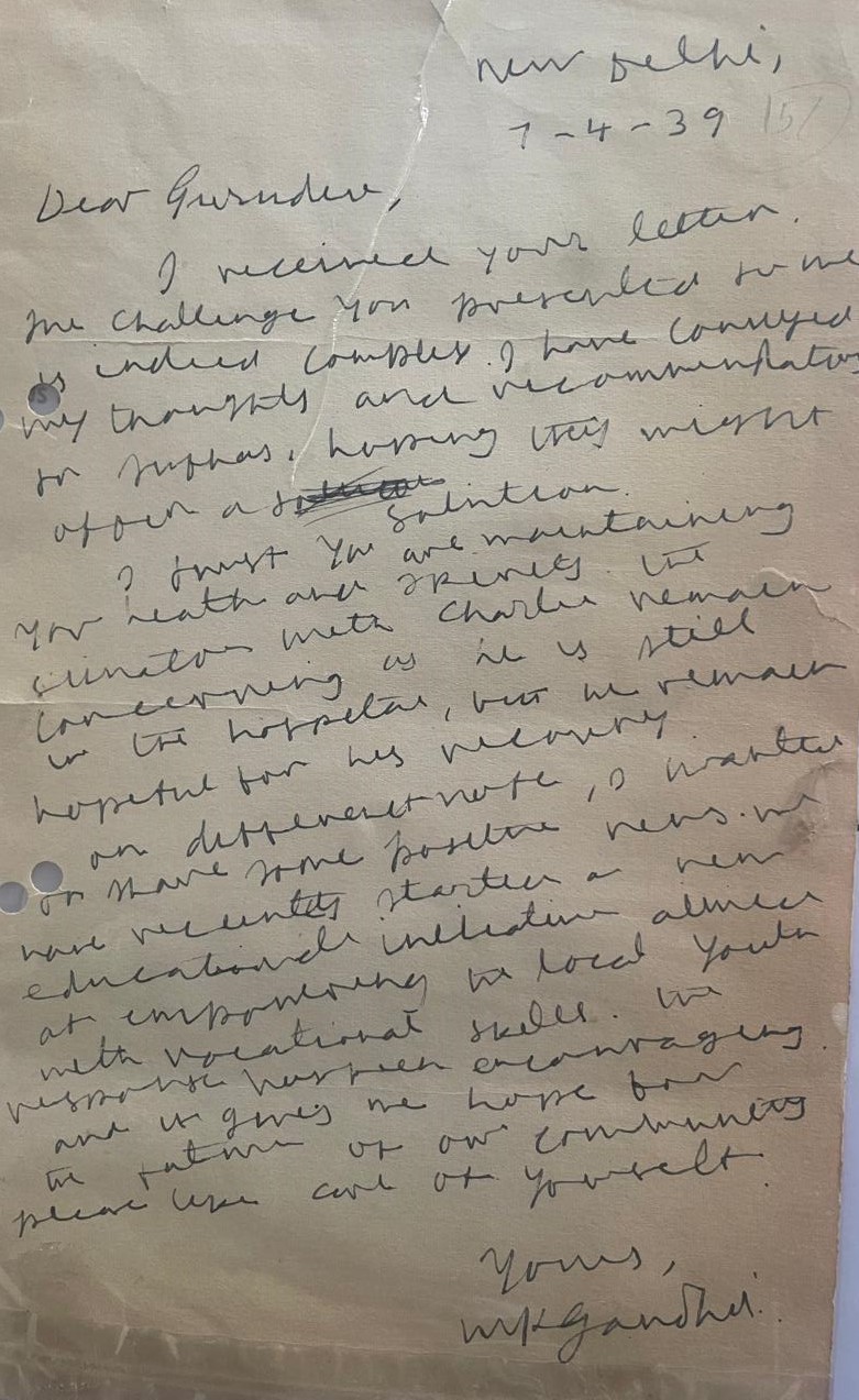 Letter by Gandhi to Rabindranath Tagore