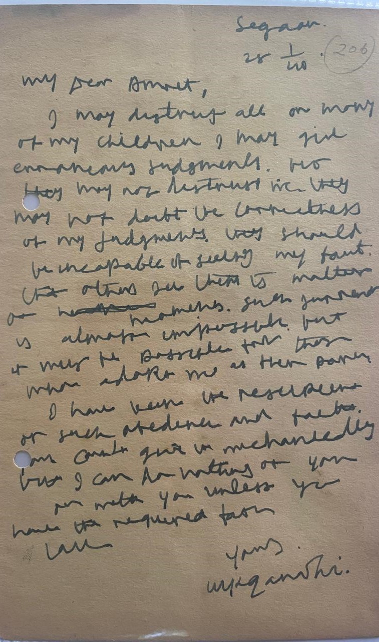 Letter by Mahatma Gandhi to Amrit