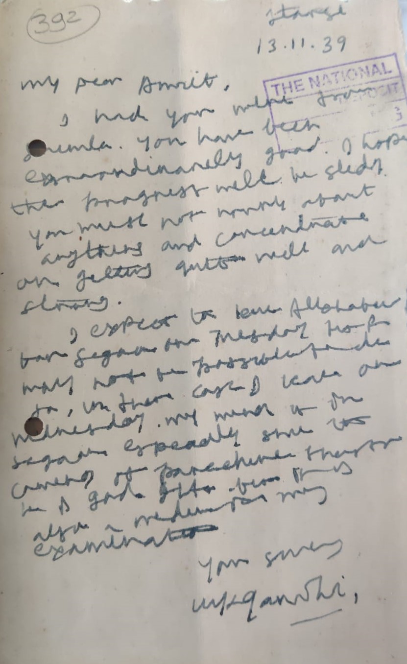 Letter by Gandhi to Amrit