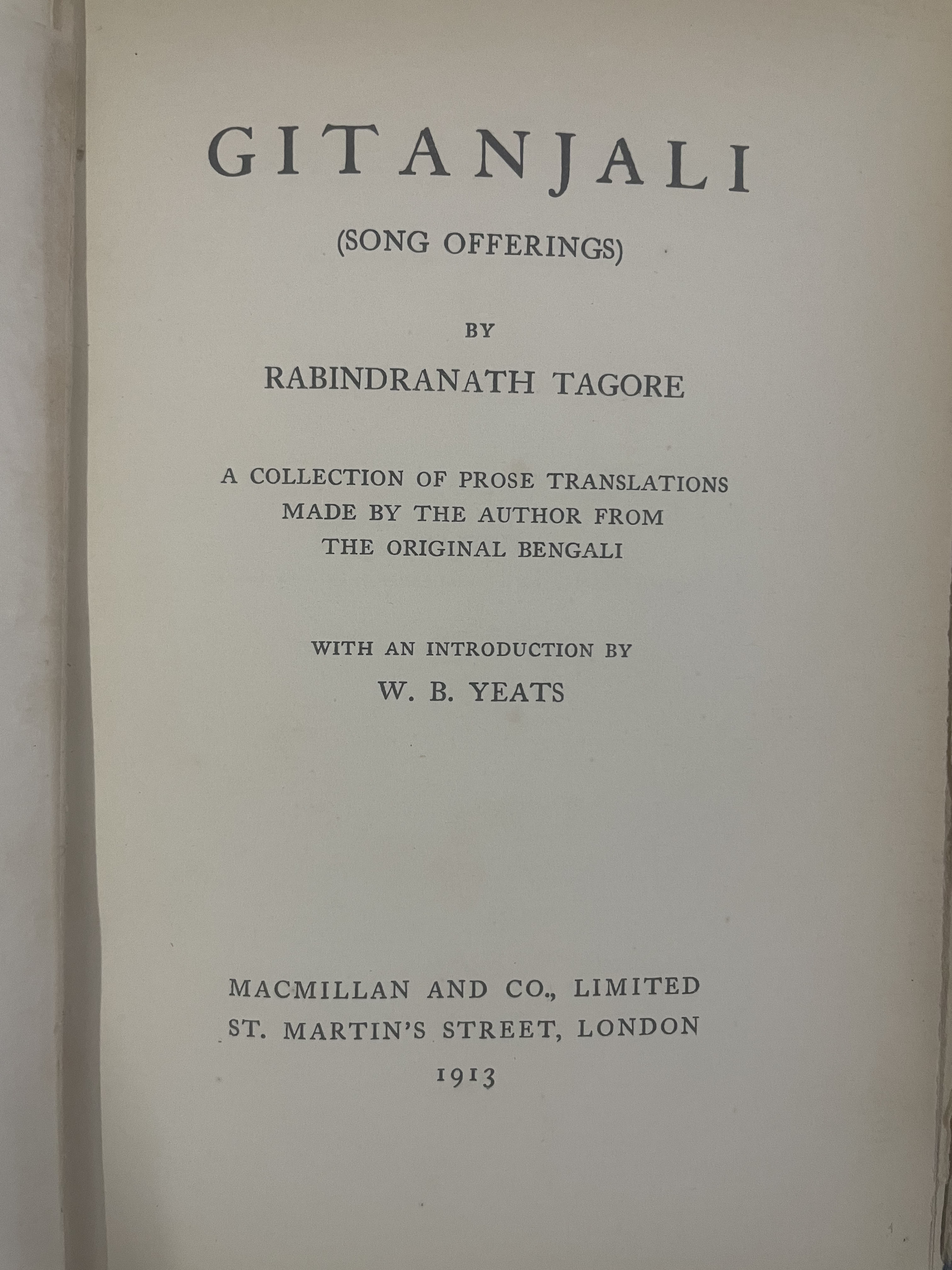 Gitanjali or song offerings : Introduced by W B yeats